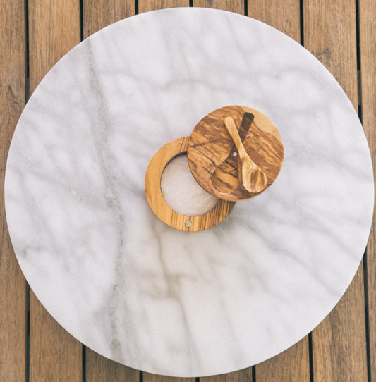 Olive Wood Salt Cellar with Magnetic Lid and Inset Spoon